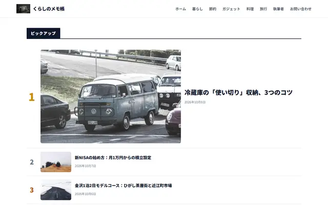 The Ranking theme's front page, with sample posts