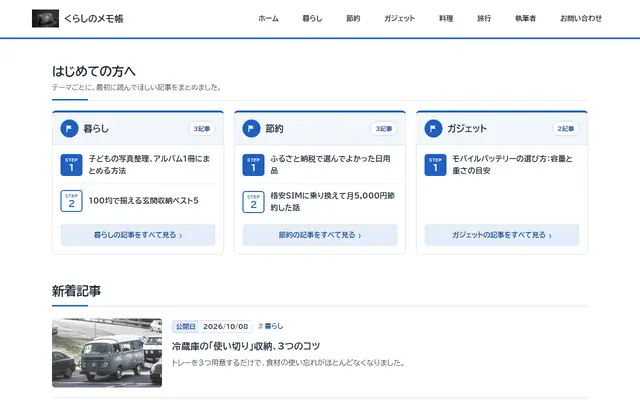 The Shikin theme's front page, with sample posts